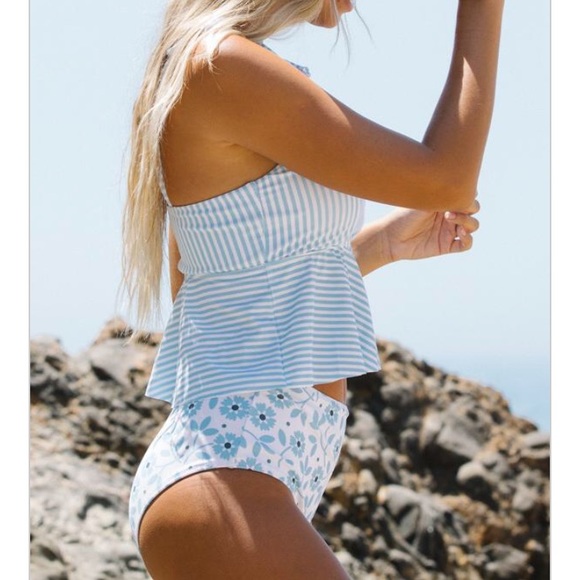 NWT Tie shoulder stripe print cute tankini set - Picture 3 of 3